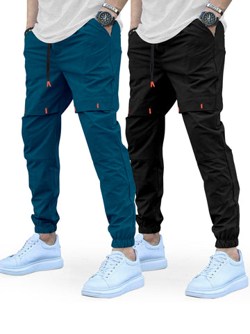 Cargo Cotton Pants in Teal Blue and Black.Cargos for Men.Track Pant for Boys amd Men.Oversize Cargo Trouser.Men's Oversized Cargo Utility Joggers.Multi Poket pent.