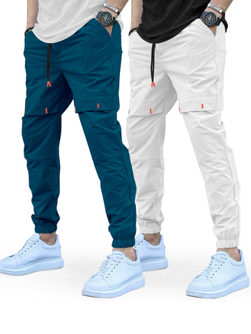 Cargo Cotton Pants in Teal Blue and White.Cargos for Men.Track Pant for Boys amd Men.Oversize Cargo Trouser.Men's Oversized Cargo Utility Joggers.Multi Poket pent.